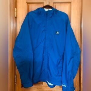 Carhartt Waterproof Breathable Acadia Rain Jacket Nylon Blue J219 Men L Hooded